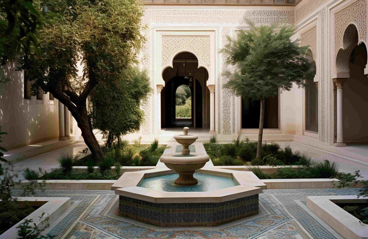 tranquil-courtyard-featuring-central-fountain-surrounded-by-zelij-tilework